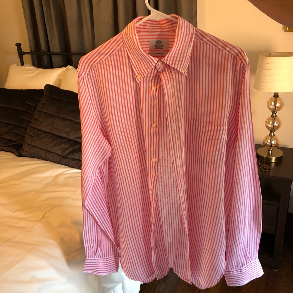 Linen pink and white striped button down - Picture 3 of 3